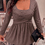 Chic Long Sleeve A-Line Crossover Ruched Peplum Top