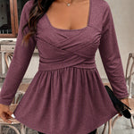 Chic Long Sleeve A-Line Crossover Ruched Peplum Top