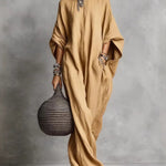 Casual Loose Boatneck Batwing Sleeve Maxi Dress With Pockets