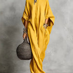 Casual Loose Boatneck Batwing Sleeve Maxi Dress With Pockets