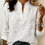 Elegant Casual Floral Print Notch Neck Blouse