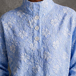 Grace Floral Embroidered Stand Collar Blouse