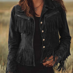Retro Style Vegan Suede Fringe Jacket
