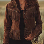 Retro Style Vegan Suede Fringe Jacket
