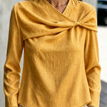 Elegant Twist-Front Raw Edge Blouse