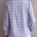 Casual Ruffle Trim Gingham Henley Blouse