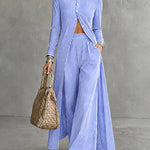 Elevated Casual Stripe Longline Shirt Pants Set