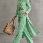 Elevated Casual Stripe Longline Shirt Pants Set