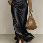 High Waist Satin Maxi Skirt with Side Slit