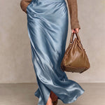 High Waist Satin Maxi Skirt with Side Slit