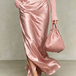 High Waist Satin Maxi Skirt with Side Slit