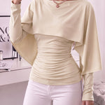 Slim Ruched Cape Sleeve Boat Neck Top