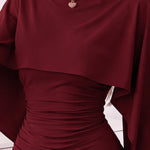 Slim Ruched Cape Sleeve Boat Neck Top