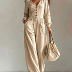 Comfort V-neck Long Sleeves Jumpsuit