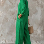 Comfy Loose Fit Straight Cut Long Sleeve Jumpsuit