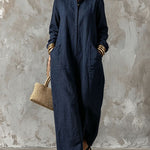 Comfy Loose Fit Straight Cut Long Sleeve Jumpsuit