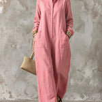 Comfy Loose Fit Straight Cut Long Sleeve Jumpsuit