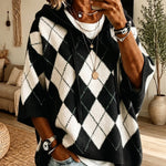 Hooded Argyle Batwing Sleeve Chunky Knit Sweater