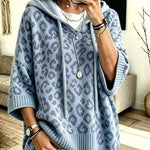 Hooded Leopard Batwing Sleeve Chunky Knit Sweater