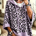 Hooded Leopard Batwing Sleeve Chunky Knit Sweater