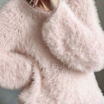 Fuzzy Feather Knit Drop Shoulder Sweater