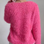 Fuzzy Feather Knit Drop Shoulder Sweater