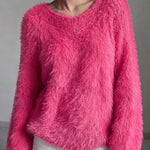 Fuzzy Feather Knit Drop Shoulder Sweater