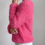 Fuzzy Feather Knit Drop Shoulder Sweater