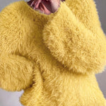 Fuzzy Feather Knit Drop Shoulder Sweater