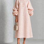 Floral Cuff Button Front Lantern Sleeve Maxi Dress