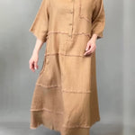 Women's Tassel Pocket Linen Shirt Dress