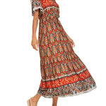 Zeagoo Women's V Neck Bohemian Dress Floral Printed Maxi Dress Short Sleeve Beach Party Dress