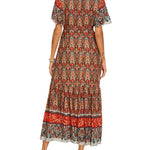 Zeagoo Women's V Neck Bohemian Dress Floral Printed Maxi Dress Short Sleeve Beach Party Dress