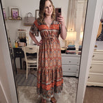Zeagoo Women's V Neck Bohemian Dress Floral Printed Maxi Dress Short Sleeve Beach Party Dress