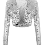 Sequin Shrug Glitter Bolero Jackets with Sparkly Blazer Long Sleeve Cropped Cardigan - Zeagoo (Us Only)