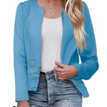 Zeagoo Womens Blazer Cropped Open Front Zipper Dress Jacket O Neck Casual Office Suit Jacket