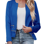 Zeagoo Womens Blazer Cropped Open Front Zipper Dress Jacket O Neck Casual Office Suit Jacket