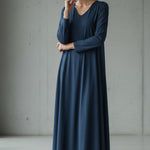 Solid Color V Neck Sweatshirt Dress