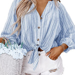 Tie Knot Front Tops Cotton Blouse Shirts - Zeagoo (Us Only)