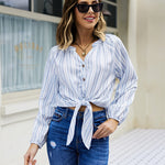 Tie Knot Front Tops Cotton Blouse Shirts - Zeagoo (Us Only)