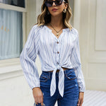 Tie Knot Front Tops Cotton Blouse Shirts - Zeagoo (Us Only)