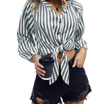 Tie Knot Front Tops Cotton Blouse Shirts - Zeagoo (Us Only)