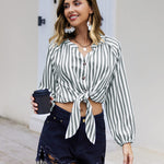 Tie Knot Front Tops Cotton Blouse Shirts - Zeagoo (Us Only)