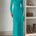 Long Sleeves Draped Slit Maxi Party Dress(7 Colors Available!)
