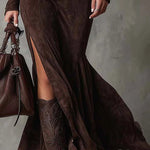 Lunori™ | Alessia Long Suede Dress