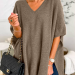 10 Colors V Neck Loose Fit Solid Poncho Sweater