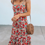 Febedress Floral Sleeveless Midi Ruffle Dress