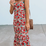 Febedress Floral Sleeveless Midi Ruffle Dress