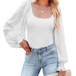 Zeagoo Women's Top Mesh Long Sleeve Shirts Casual Square Neck Polka Dot Puff Sleeve Tunic Blouse (Us Only)