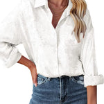 Satin Silk Shirt Floral Button Down Blouse - Zeagoo (Us Only)